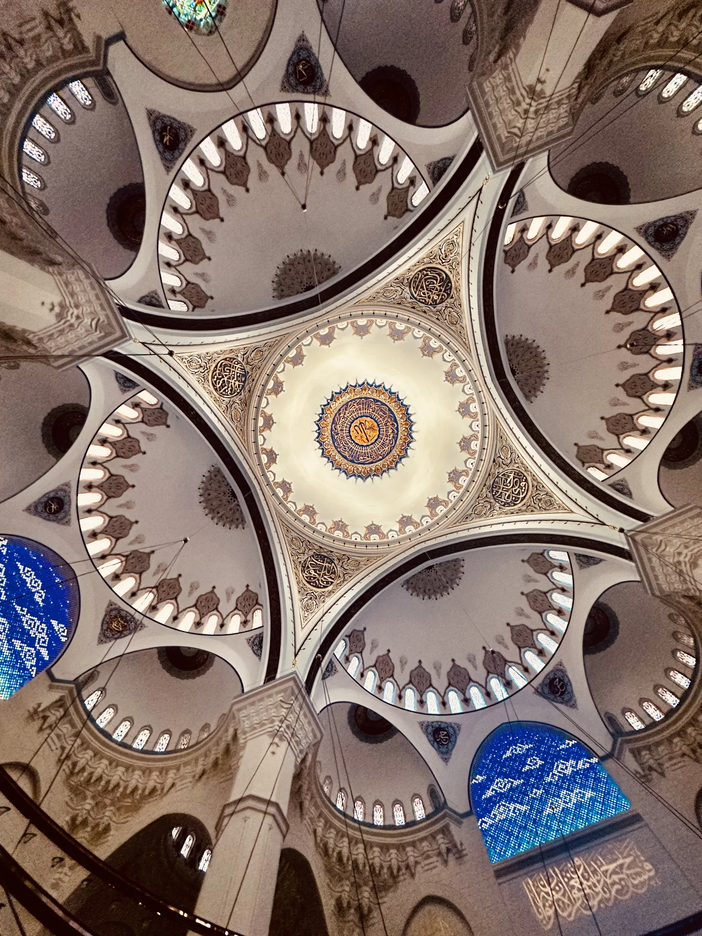 Decorated dome and arches inside Çamlıca Mosque