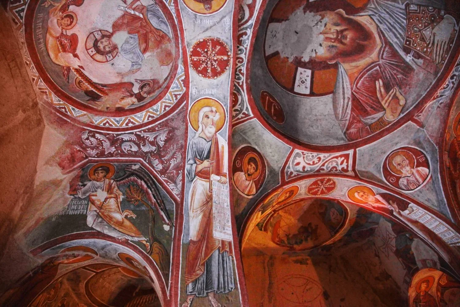 Painted ceiling of a rock-cut church in Cappadocia