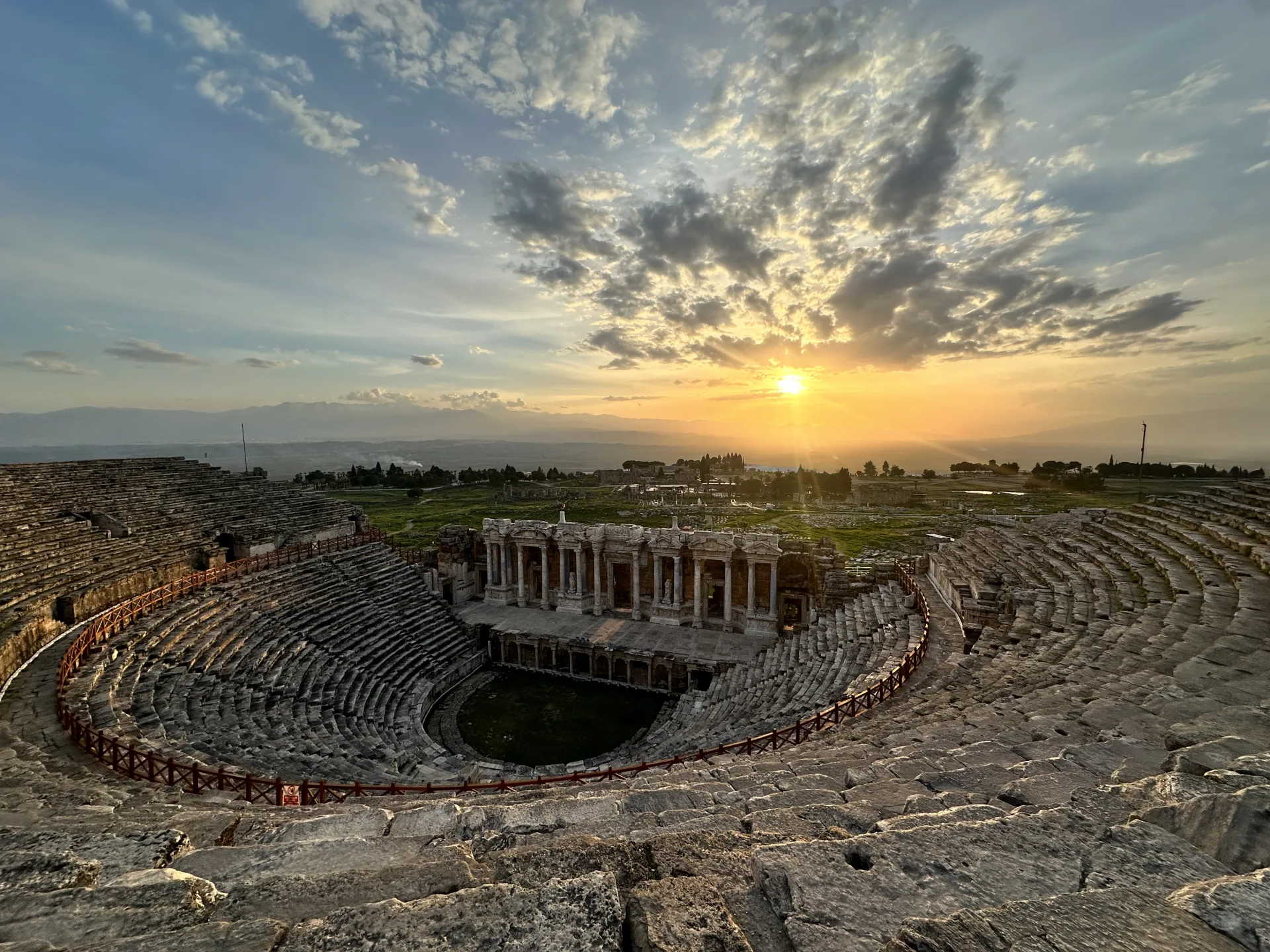 Wide view of the theatre at Hierapolis in morning light