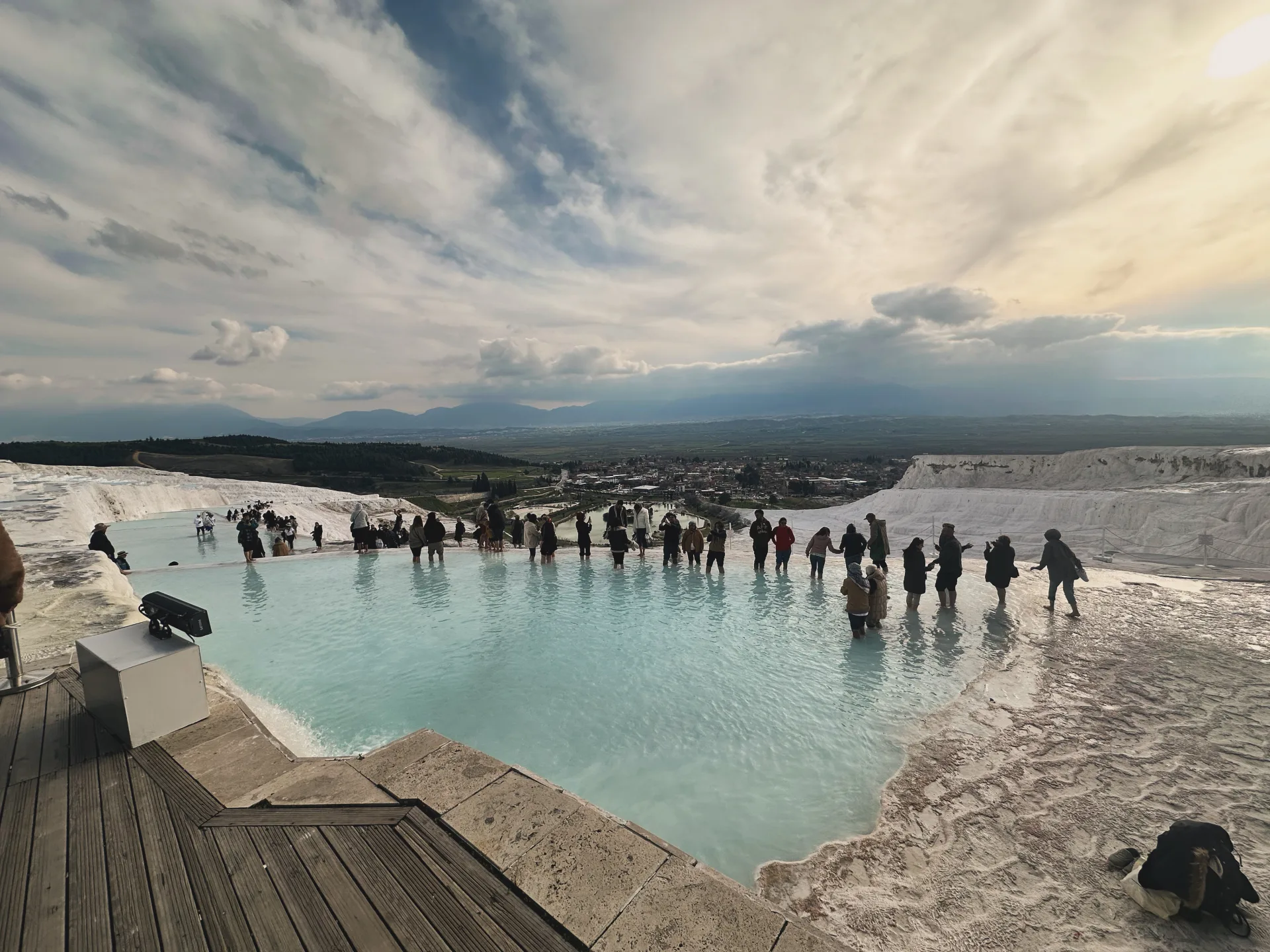 Visitors at Pamukkale’s travertine terraces and turquoise pool