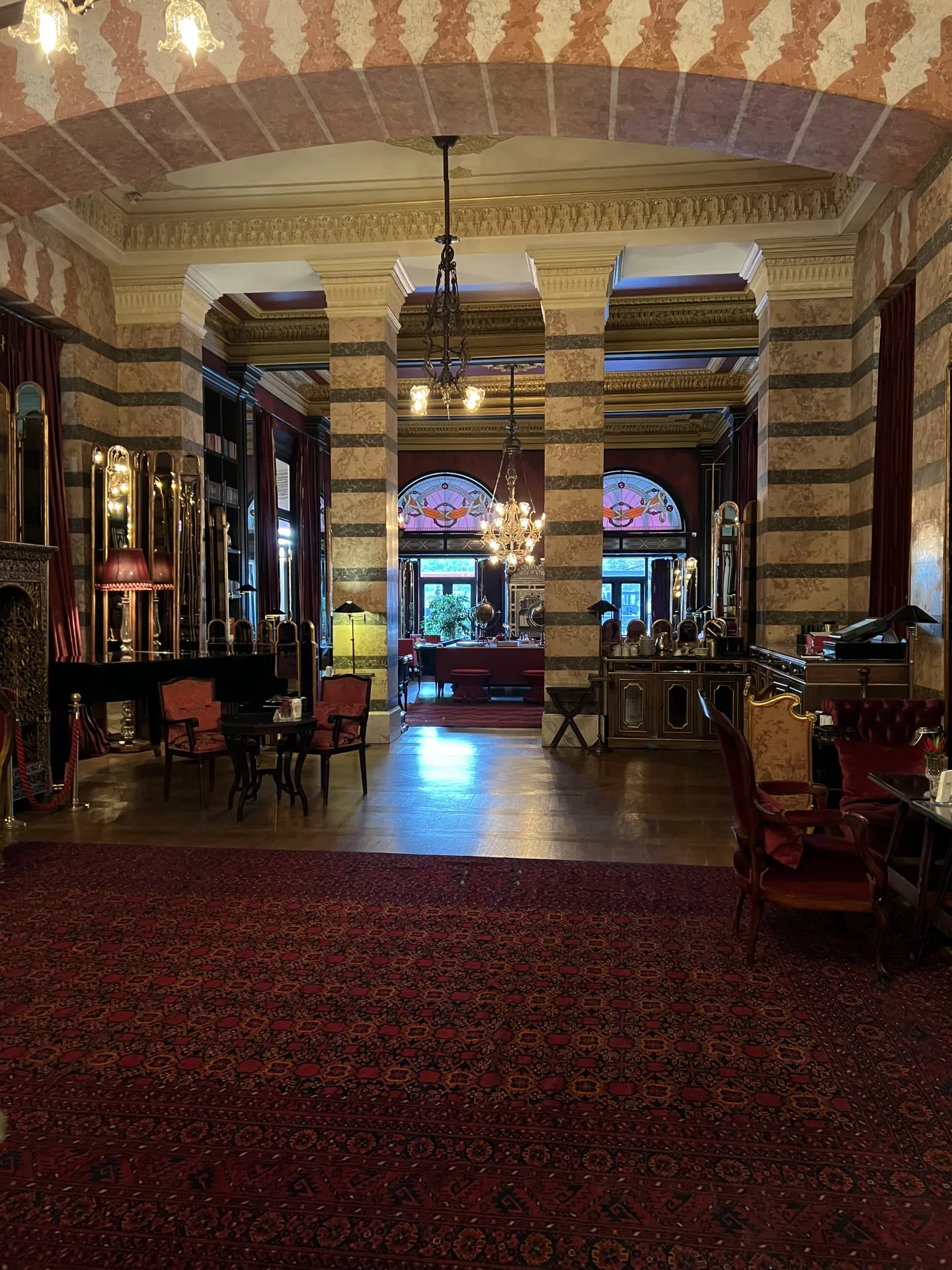 Decorative columns and lounge inside Pera Palace