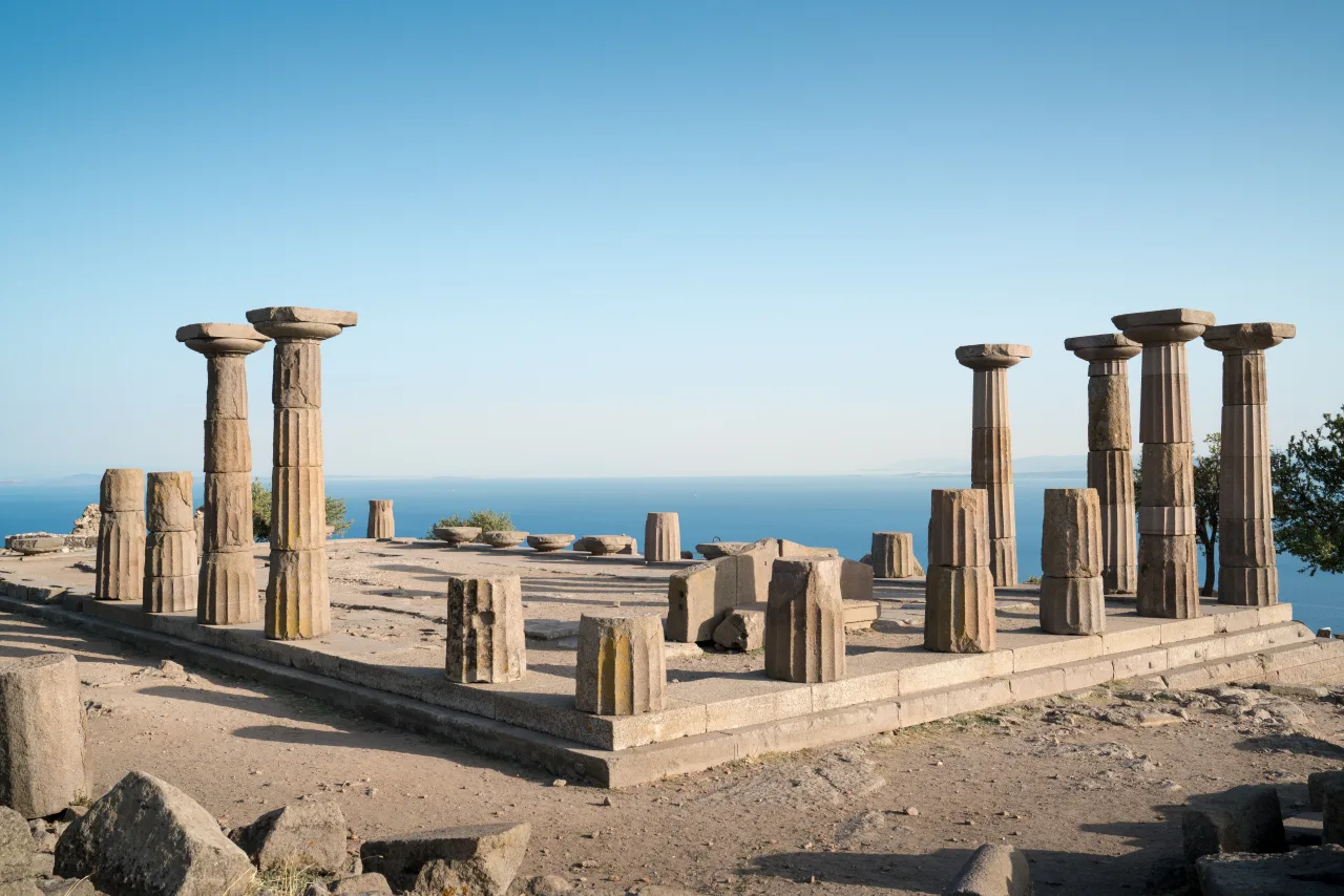 The Temple of Athena’s columns above the coast at Assos