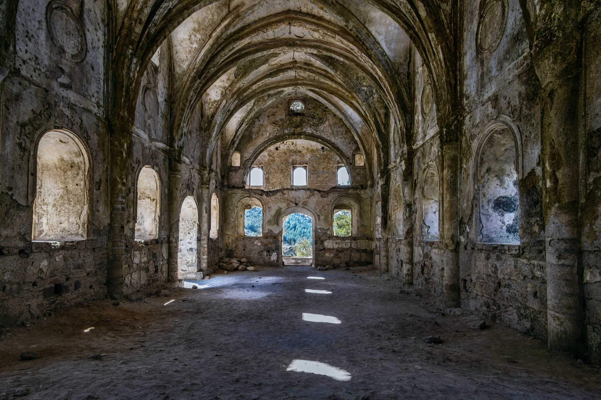 Vaulted church interior in Kayaköy near Fethiye