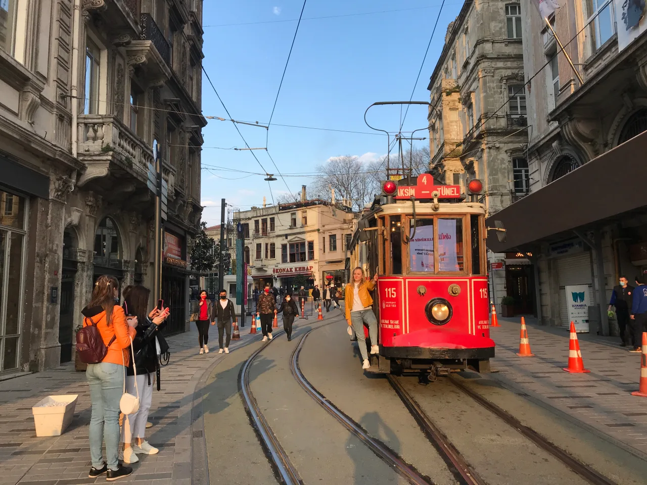 The red heritage tram on Istiklal Street in Istanbul