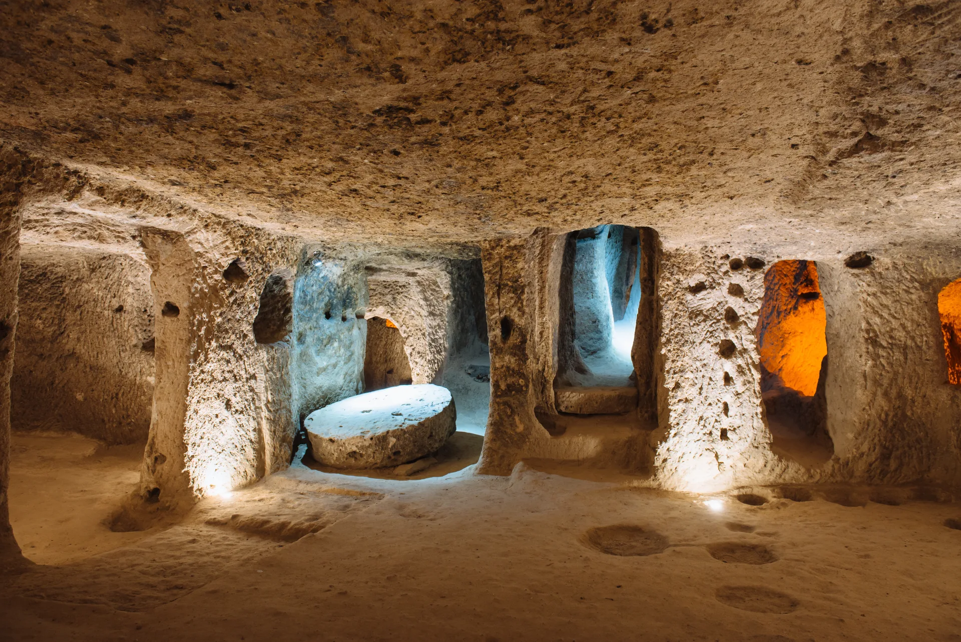 Rock-cut rooms and doorways in Cappadocia
