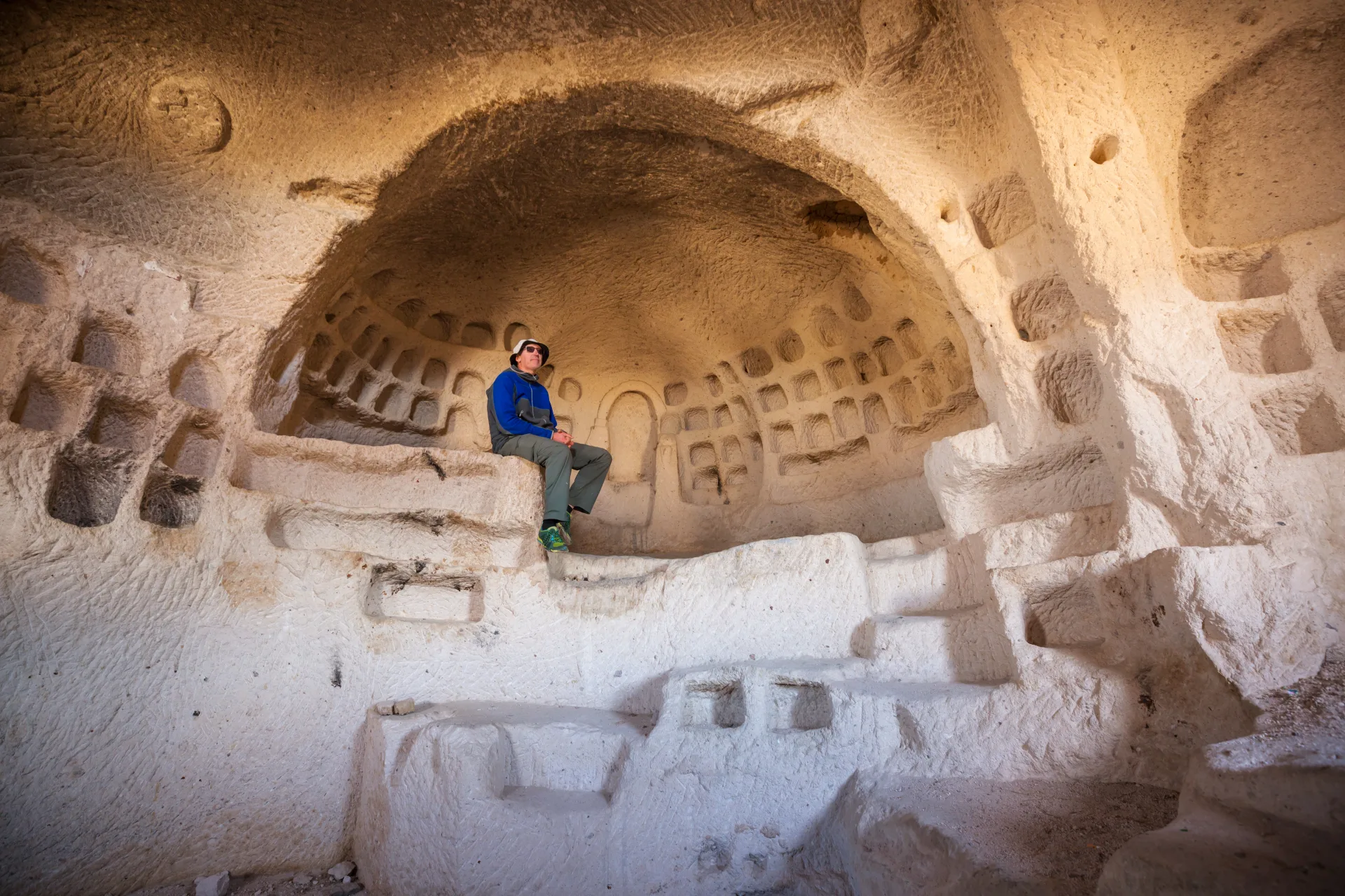 A carved chamber with niches in Cappadocia