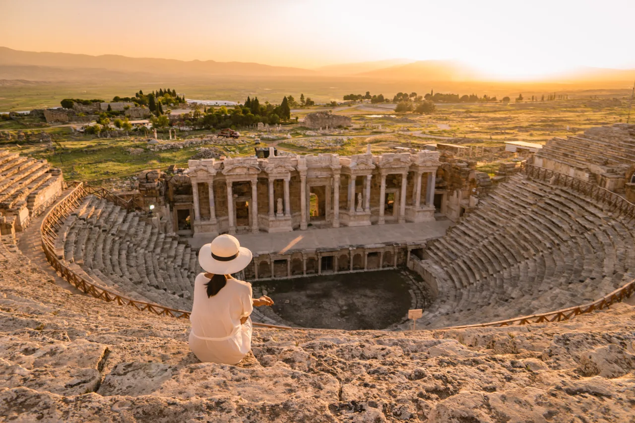 A traveller overlooking the theatre at Hierapolis
