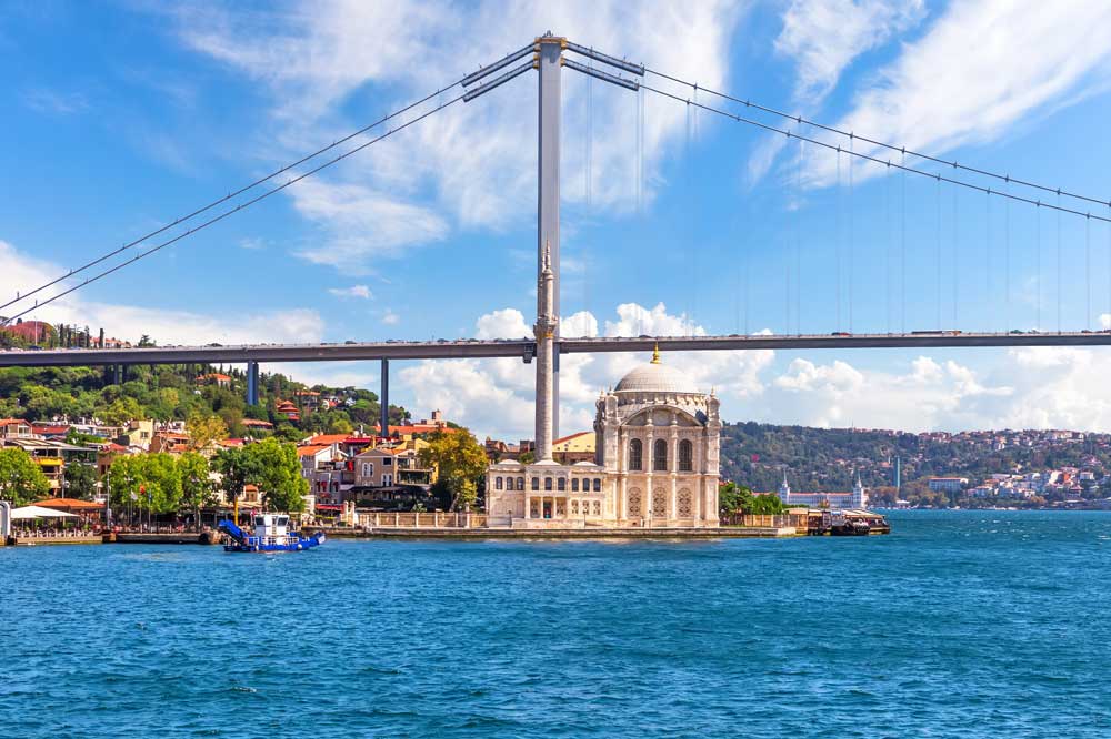 Bosphorus Waterway Ortakoy Mosque Bosphorus Bridge Asian and European Continent
